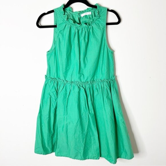 Mango Babydoll Mini Dress Gathered Ruffle Detail Cotton Green Size XS - Picture 2 of 16